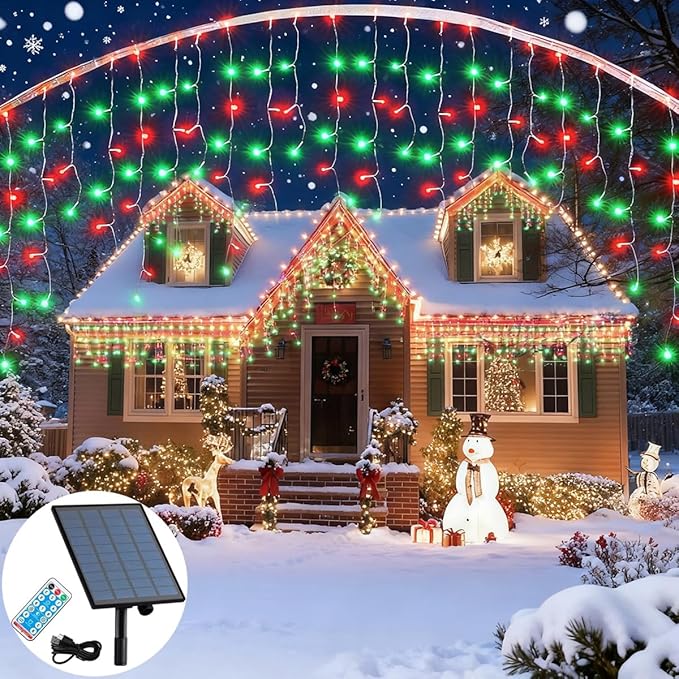 320LED Solar Christmas Lights Outdoor Waterproof Christmas Decorations Lights 29.5ft 60 Drops8 Modes Solar Powered Rechargeable Fairy Lights for Party HolidayWedding Decorations (Red and Green)