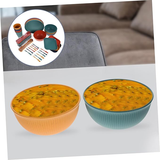 Garneck Wheatstraw Dinnerware Camping Outdoor Plates Rv Dishes Non-breakable Straw Cutlery