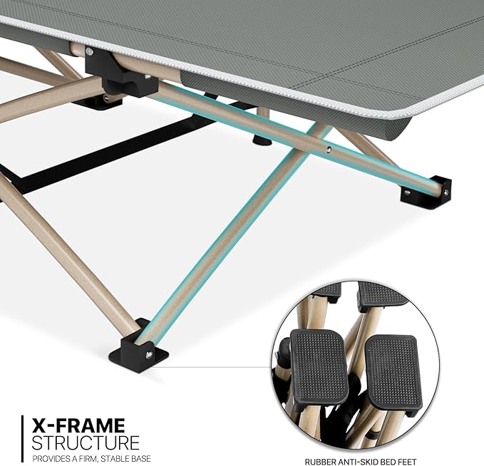 MoNiBloom Folding Sleeping Cot for Adults Easy to Set Up Portable &amp Lightweight Camping Cot for Outdoor Camping Lounging and Elevated Napping Support 360 lbs Grey