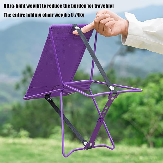 Outdoor Ultralight Chair Portable and Easy to Set Up Camping Chair Fishing Small Bench Suitable for Waiting in Line Walking Backpacking Travel Purple