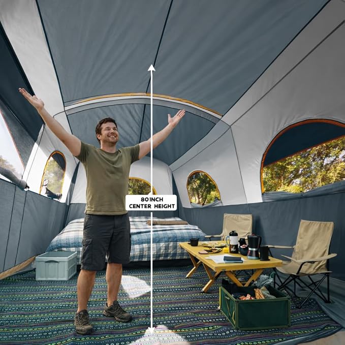 UNP Camping Tent 8 Person Waterproof Big Tunnel Tent with Screen PorchFamily Outdoor Large Tents for Camping 20' x 9' x 80in(H)