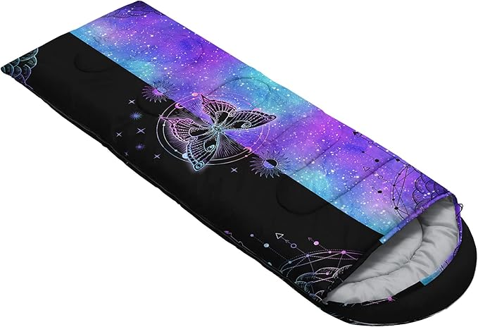 Kids Sleeping Bag for Boys GirlsBlack Blue Butterfly-Lightweight Warm Portable Outdoor Indoor-Waterproof Cold Weather Resistant Sleeping Bag for Camping Hiking(Butterfly2)
