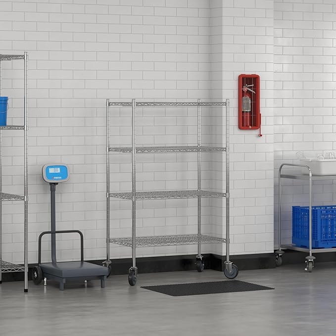 Commercial NSF Listed Chrome Mobile Wire Shelving Kit 21 x 36 x 60 with 4 Shelves Perfect for Warehouse Walk-in Refrigerator Freezer Grocery Store Restaurant Dishroom