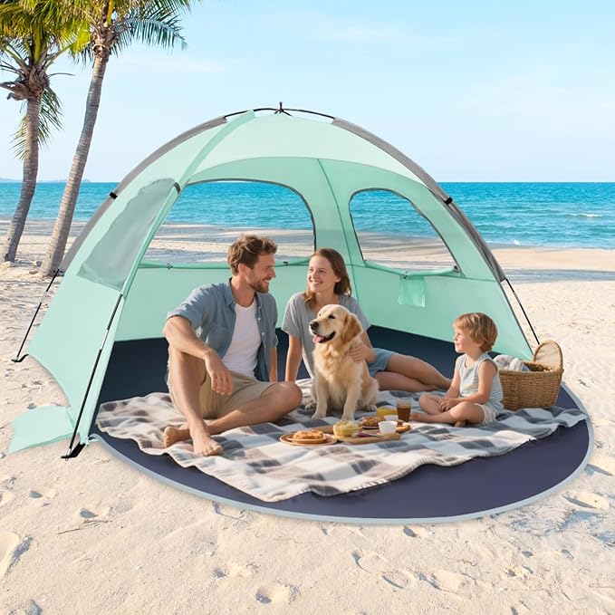 NXONE Beach Tent Sun Shelter with UPF 50+ UV Protection Lightweight Easy Setup Portable Beach Canopy for Family Large Space for Beach Camping &amp Outdoor 3/4/6 Person