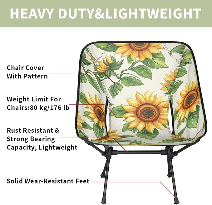 Honeybaby Folding Camping Chair Flower Sunflowers Theme Camping Chairs Lightweight Portable Chair Outdoor Foldable Chairs for Camping Travel Picnic Beach Hiking