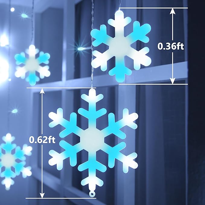 Christmas Snowflake Lights 10.66ft 168 LED Icicle Lights Outdoor with 14 Drops 8 Modes Waterproof Connectable Christmas Light for Eaves Wedding Garden Yard Indoor Xmas Decor (White &amp Icicle Blue