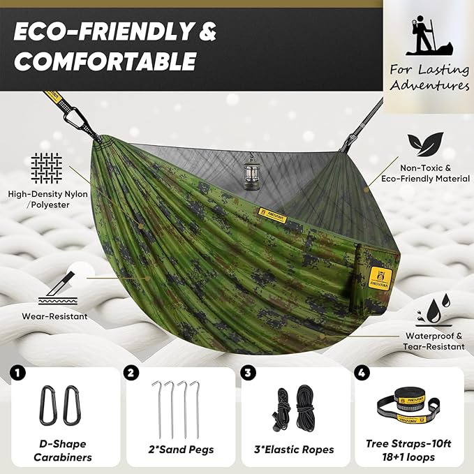 Camping Hammock with Mosquito Net 600 lbs Portable Hammock with Tree Straps2-in-1 Double/Single Travel hammocks Tent for Outside/Indoor/Backpacking/Beach-Plaid Camouflage