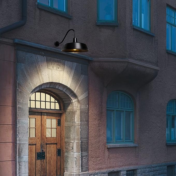 Gooseneck Barn-Lights Outdoor Fixture - 18 inch Farm Style Black Large Lighting Farmhouse Exterior Sconce Wall Light for House Dusk to Dawn Sensor Front Door Porch Garage (18 inch)