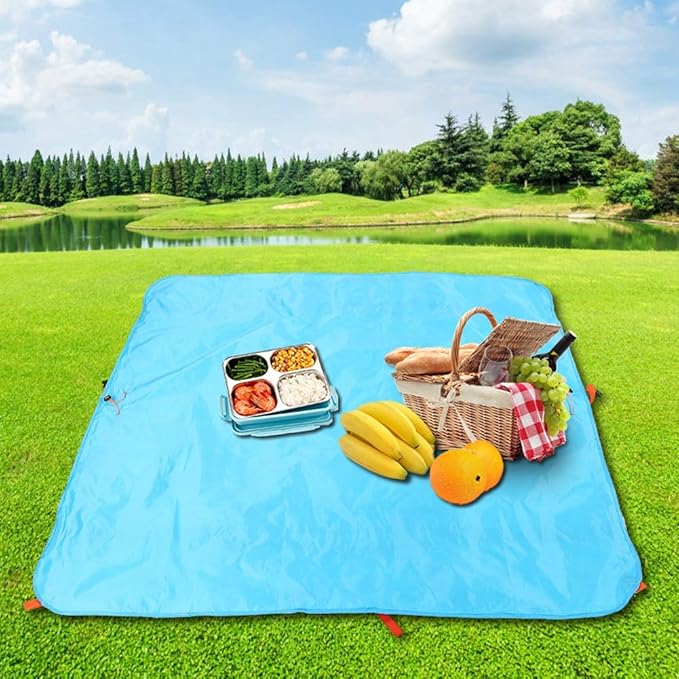 Water - Proof Picnic Blanket | Foldable Outdoor Mat with Storage Bag | Sandproof Beach Mat for Camping/Lawn/Travel | 146x146cm Large Portable Mat