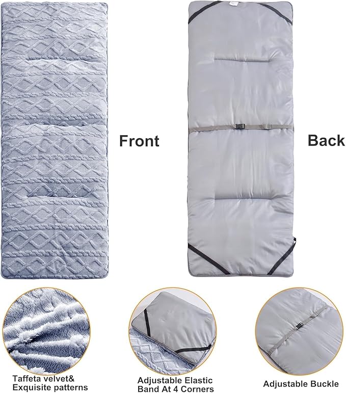 Folding Camping Cot Pad - Portable &amp Comfortable Outdoor Sleeping Mat with Elastic Strap Lightweight Waterproof Bottom Mattress Pad