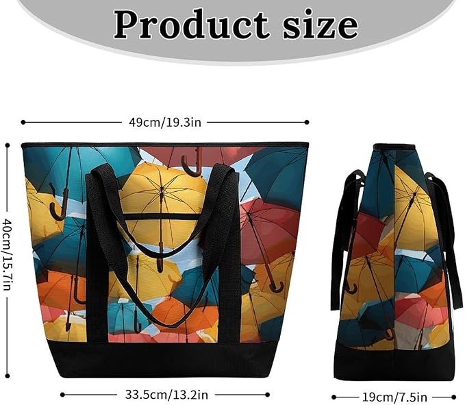 Insulated Shopping BagLarge Reusable Cooler Bags Colored Umbrellas Printed Foldable Shopping BagTravel Waterproof Shoulder Bag