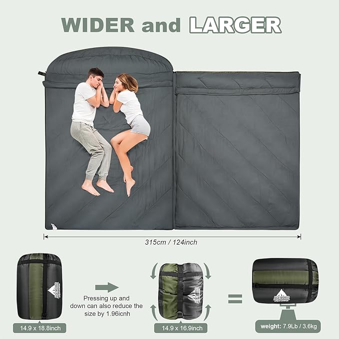 AGEMORE Sleeping Bag for Adults Single and Double Size Lightweight Waterproof XXL Sleeping Bag for Adults Kids Couples Camping Hiking Backpacking Or Traveling Warm &amp Cold Weather