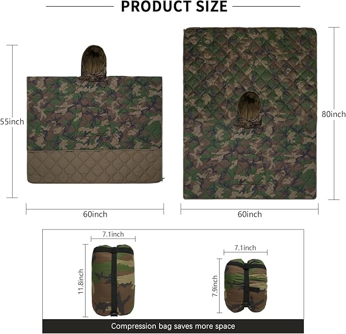 LOOGU Camo Blanket Waterproof Insulation Poncho Liner for Outdoor Camping Hiking Hunting Survival Backpacking Picnicking