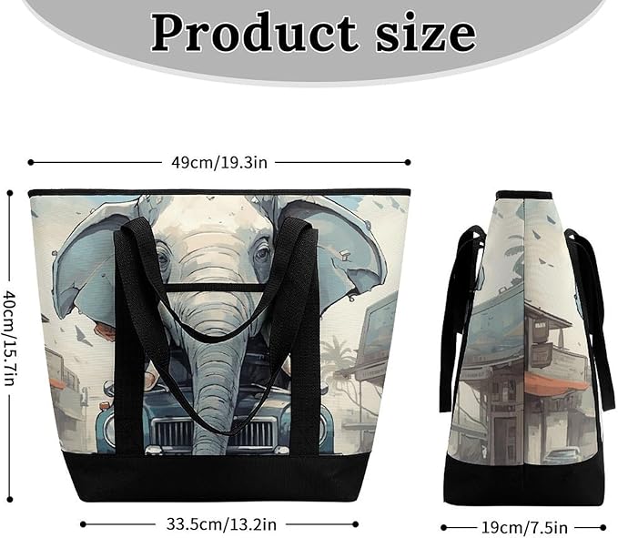 Insulated Shopping BagLarge Reusable Cooler Bags Car Elephant Printed Foldable Shopping BagTravel Waterproof Shoulder Bag