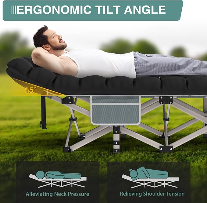 ZENPETIO Camping Cot for Adults Heavy-Duty Portable Cot Bed with Mattress Foldable Padded Sleeping Cots for Camping Travel Tent Day Bed Outdoor &amp Home Guest Max Load 500 LBS 75x28x15”