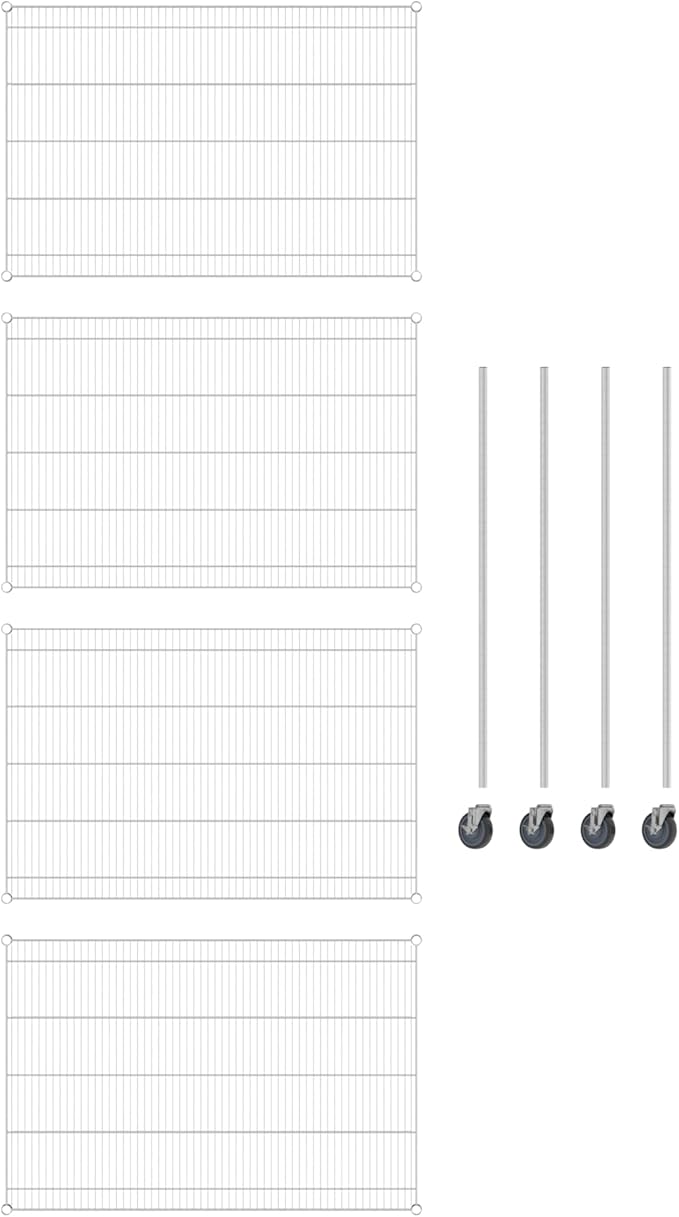 Commercial NSF Listed Chrome Mobile Wire Shelving Kit 36 x 54 x 60 with 4 Shelves Perfect for Warehouse Walk-in Refrigerator Freezer Grocery Store Restaurant Dishroom