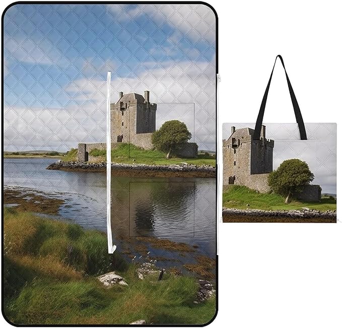Zipper View of The Dunguaire Castle Style Picnic Mat Suitable for Travel Camping Park Or Home Use