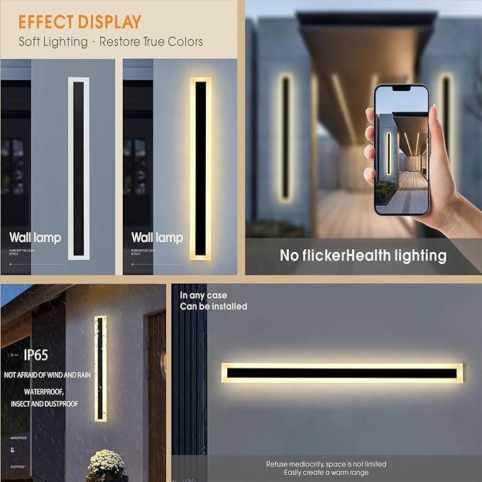 59INCH-2Pack Long Outdoor LED Wall Lights45W Waterproof IP65 Warm White 120V LED Wall Mount Light Fixture Acrylic Black Exterior Wall Lights for House Courtyard Balcony Wall