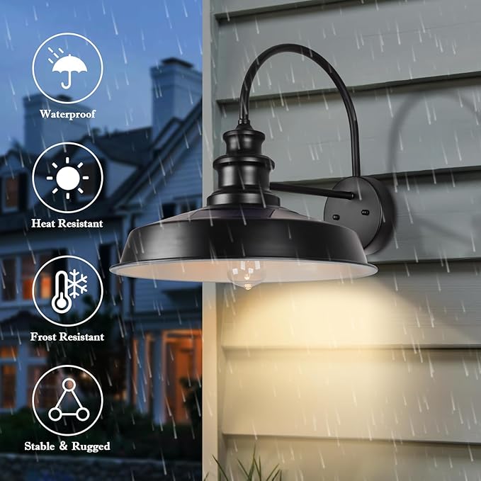 Solar Barn Light Outdoor 16 Inch Farmhouse Dusk to Dawn Sensor Wall Sconce Large Rustic Solar Powered Exterior Light Fixture for Porch Garage Patio ROS-SR028