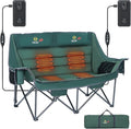 Nice C Heated Camping Chair with Battery Heated Double Camping Couch Oversized Thick Padded Loveseat Heated Camping Chair for Adults with Cooler Bag Bottle Opener Power Bank (Green)