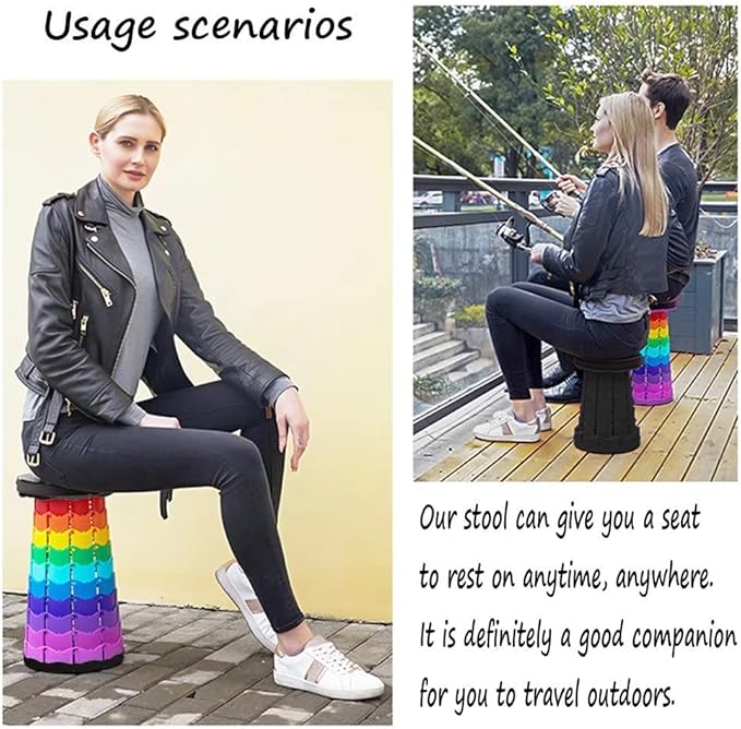 Portable Telescoping Stool for Adults Heavy Duty Plastic Collapsible Chair Can Hold 500lb Retractable Folding Stools for Fishing Hiking Traveling