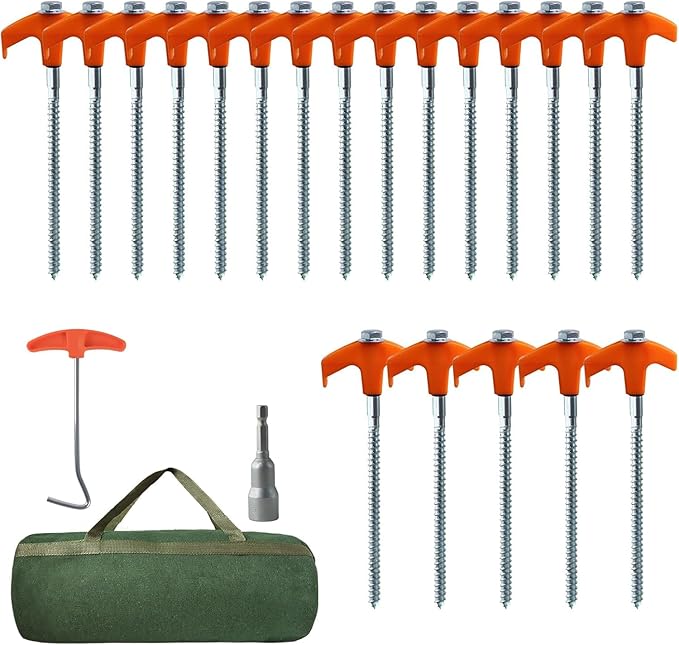 20-Pack Heavy-Duty Tent Stakes 8 Inch Yard Stakes Non-Rust Metal Tent Pegs Ground Stakes Tent Spikes for Camping Patio Garden Canopies with Hex Head Driver and Sturdy Storage Bag (Orange)