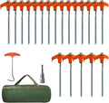 20-Pack Heavy-Duty Tent Stakes 8 Inch Yard Stakes Non-Rust Metal Tent Pegs Ground Stakes Tent Spikes for Camping Patio Garden Canopies with Hex Head Driver and Sturdy Storage Bag (Orange)