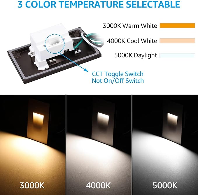 LEONLITE 3CCT 120V LED Step Lights 3.5W 150LM 5%-100% Dimmable Indoor Outdoor Waterproof Vertical Stair Light 3000K/4000K/5000K Selectable CRI90 ETL Aluminum Oil Rubbed Bronze Pack of 6