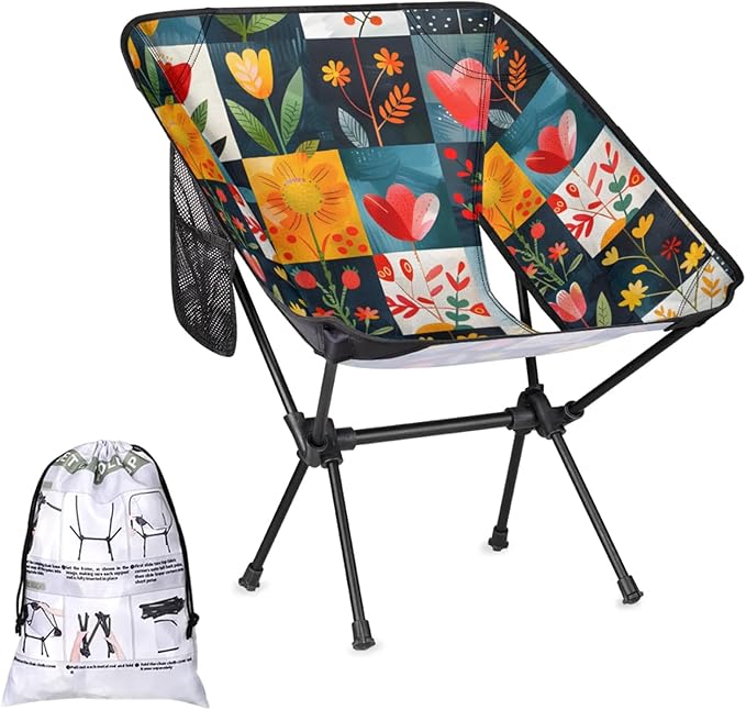 Honeybaby Folding Camping Chair Flowers Floral Plaids Camping Chairs Lightweight Portable Chair Outdoor Foldable Chairs for Camping Travel Picnic Beach Hiking