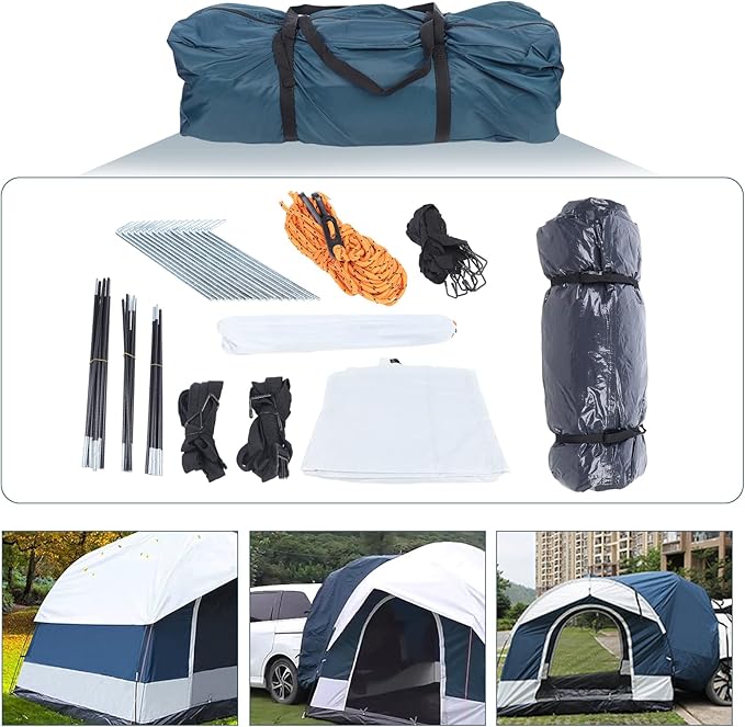 SUV Camping Tent Up to 4 Person Waterproof 210D Oxford Tailgate Shade Awning Tent Camping Outdoor Travel Preferred 98.43x98.43x78.74inch Blue