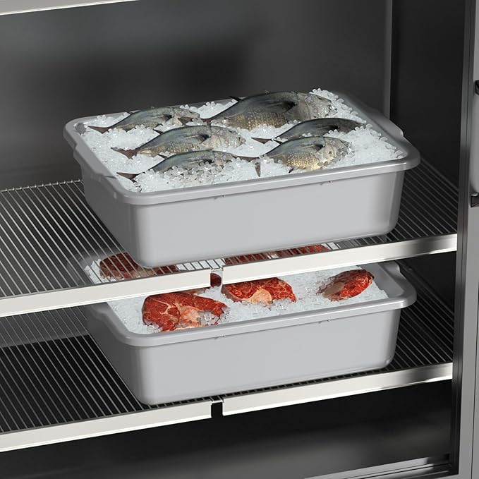 4 Packs Large Bus Tubs Commercial 32 L Plastic Bus Boxes Gray
