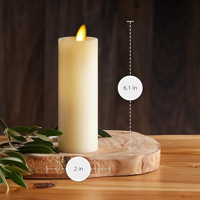 Luminara Classic Slim Flameless LED Candle Ivory 2 x 6.1 Battery Operated Moving Flame Pillar w/Timer Safe Realistic Wax Candle Home Decor