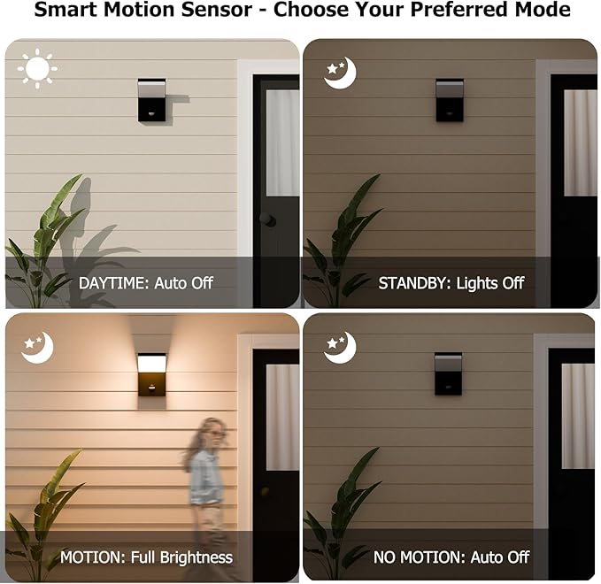 Outdoor Wall Light Motion Sensor Porch LED Exterior Lights Fixture Sconce Black Modern Aluminum Lamps Front Door Lantern for Patio Garden Garage Fence Yard
