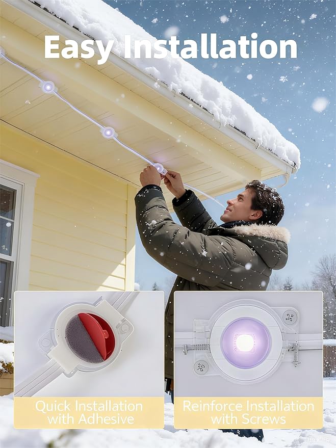 Permanent Outdoor Lights150FT RGB Christmas House Lights Outdoor with APP Remote Control IP67 Waterproof Smart Eternity Eaves Lighting for Holiday Party Daily