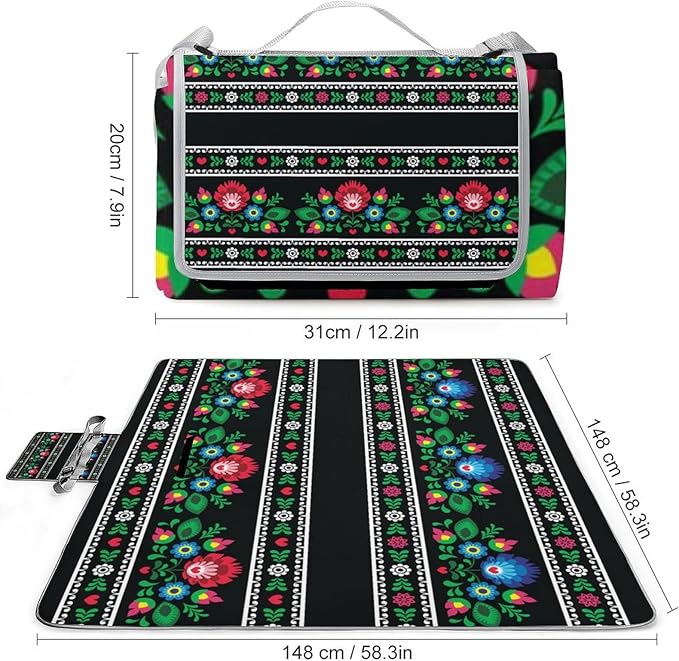 Seamless-polish-folk-art-pattern-with-flowers-vector-3586227 Waterproof Outdoor Picnic Blanket Sandproof Beach Mat for Camping Hiking Grass Travelling