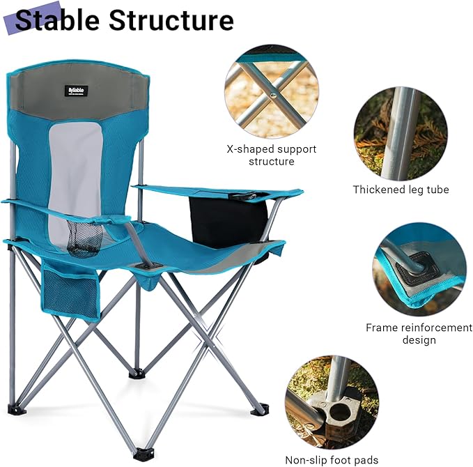 Camping Folding Chair Outdoor Lawn Portable Lightweight Camp Folding Chairs for Adult Outside with Cup Holder Cooler Pouch &amp Side Pocket for Camping Beach Fishing Sports or Tailgating Events
