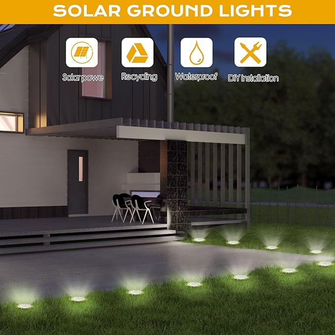 Solar Lights Outdoor 16 Pack Solar Garden Outdoor Waterproof Pathway Lights Bright In-Ground Light Outdoor Lighting Decor for Lawn Patio Yard Driveway Step and Walkway White Light