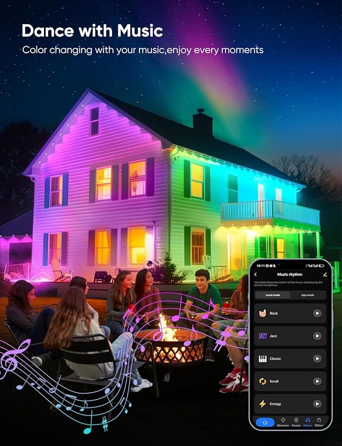 Permanent Outdoor Lights 150ftRGBW Eaves Light with 108 LED Lights111+ Scenes Modes Outdoor Lighting Waterproof Permanent Light for Daily Holiday Halloween Decorations Compatible with AlexaBlack