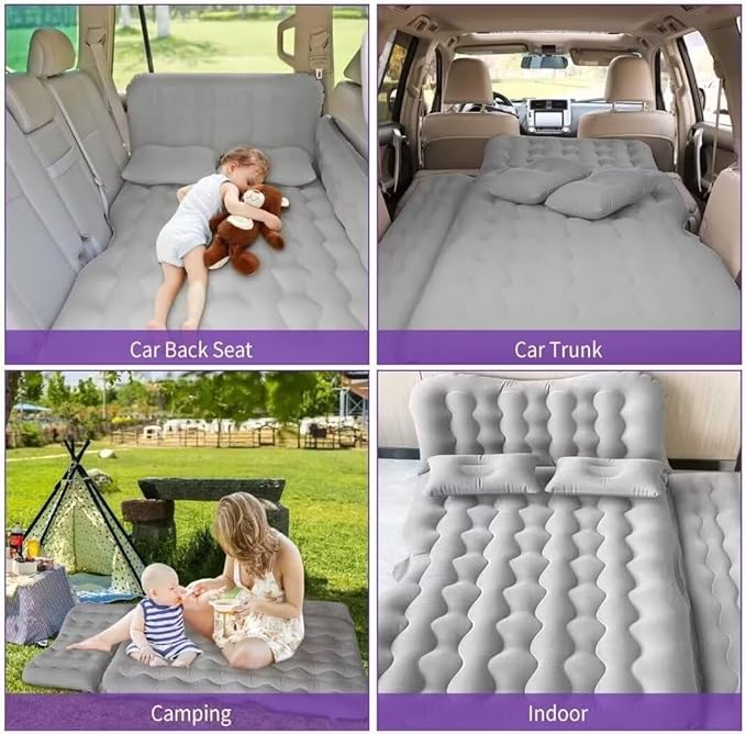 SUV Air Mattress - Thickened and Double Air Mattress Sided Flocking Travel Inflatable Car Mattress Bed with Electric Air Pump and 2 Pillows Car Sleeping Bed for Home Outdoor and Travel