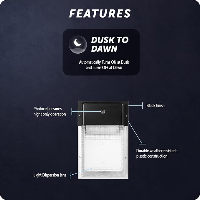 Globe Electric 23W Black Wall Pack 2000 Lumens Hardwired Automatic Dusk to Dawn Outdoor Integrated LED Flood Light Security Light Spotlight Outside House Lights