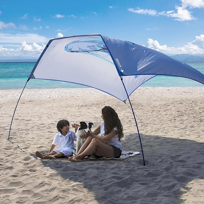 Beach Wind-Powered Shade Canopy Portable Sun Shelter Tent UPF 50+ UV Protection Lightweight Easy Set Up 78 Sq. Ft. of Shade for 1-3 People.Lite Regatta Jellyfish