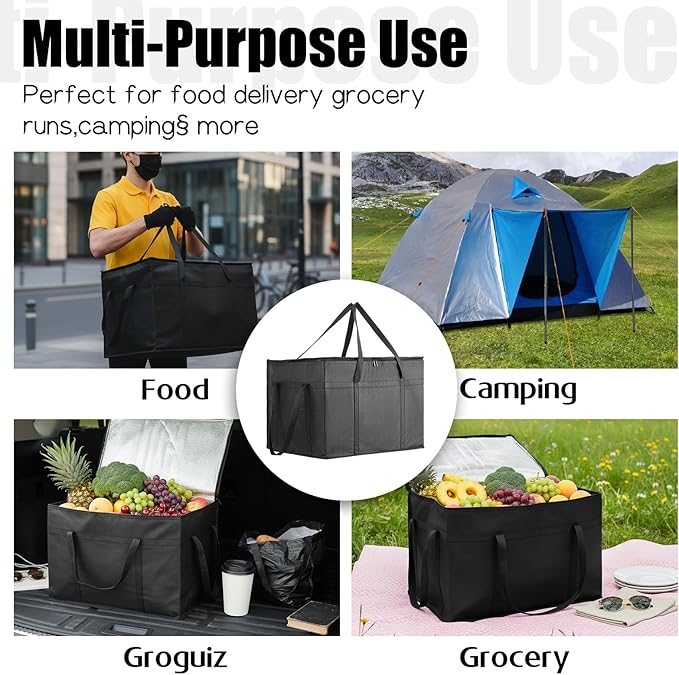 Food Delivery Bag 2 Pcs Insulated XXXL Pizza Delivery Bags Premium Insulated Grocery Bag Reusable Warming Bags Catering Supplies for Grocery Shopping and Catering
