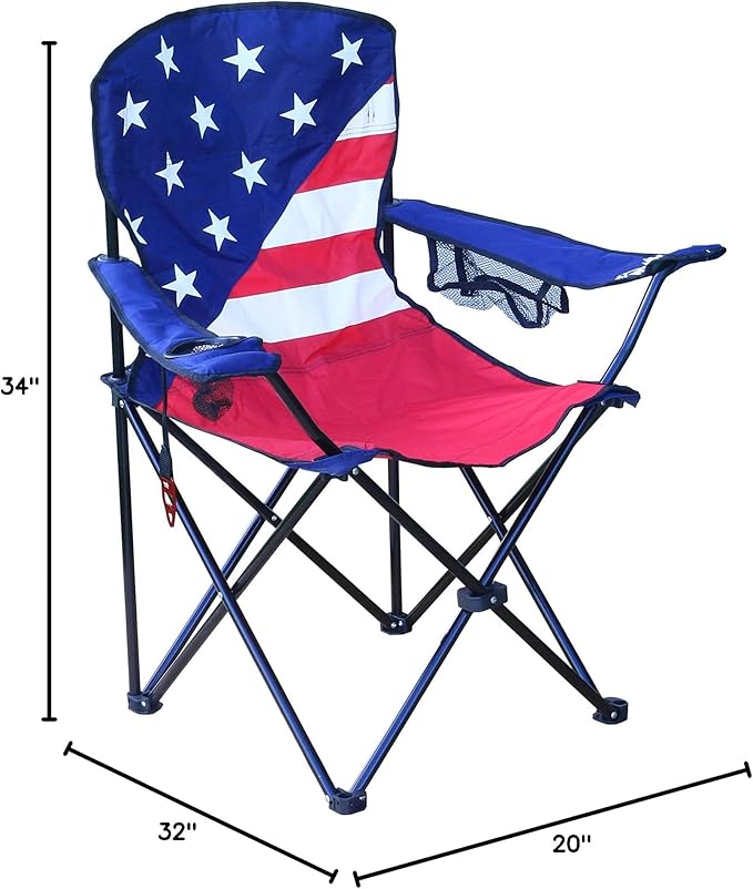 Wilcor Camp Chair | Set of 2 | Folding Portable Outdoor Lawn Chair for Camping or Beach | Attached Bottle Opener | Lightweight Festival Chairs for Adults (USA Flag)
