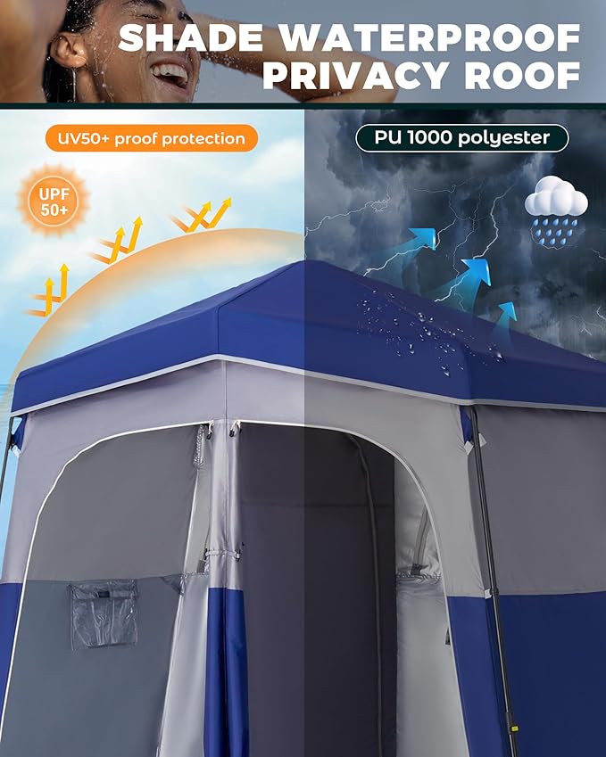 KingCamp Instant Shower Tent Portable Superior Stable Privacy Shelter 2 Large Rooms Outdoor Toilet Tent with Floor for Beach Camping &amp Hiking Setup in Under 60s