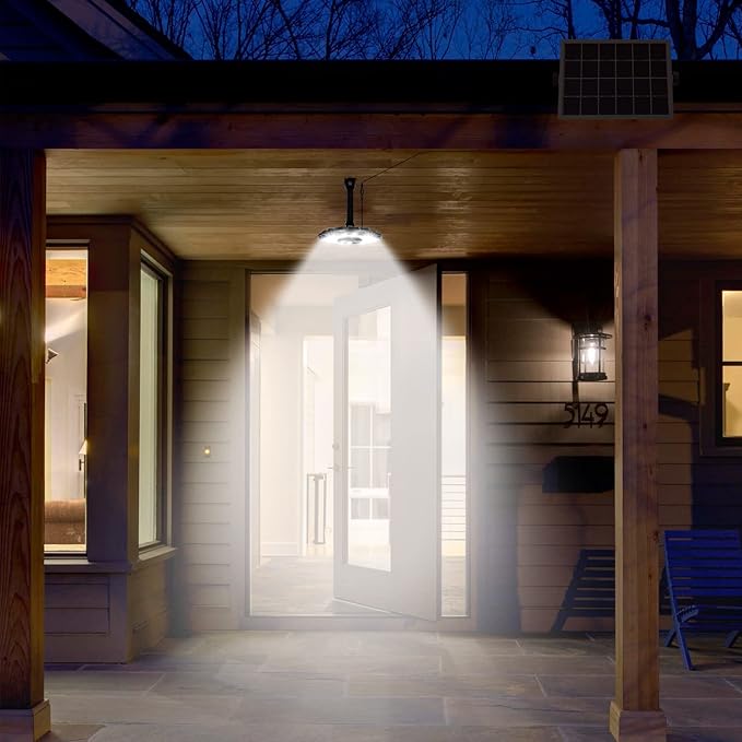 INDARUN Solar Shed Light Indoor Outdoor Solar Motion Lights with 5 Modes Up to 3000LM Waterproof Pendant Barn Lights for Porch Chicken Coop Garage Gazebo Lighting