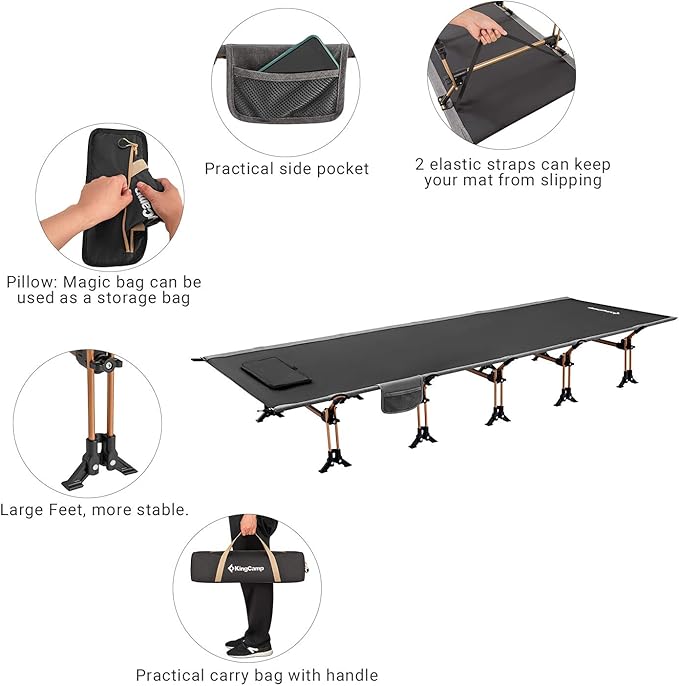KingCamp Portable Camping Cot &amp Single-Size Sleeping Pad Inflatable Drop‑Stitch Mat