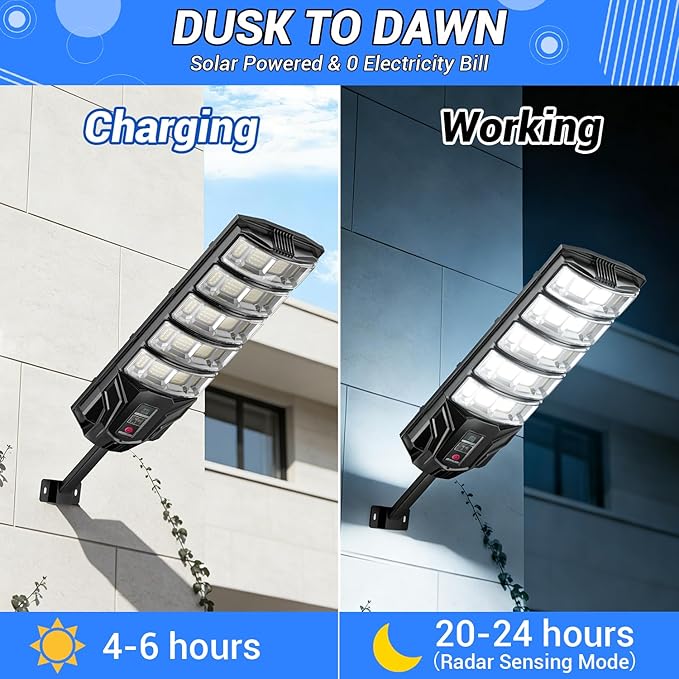 2 Pack Solar Lights Outdoor IP65 Waterproof Solar Street Motion Sensor Lights with Remote Control 8000K Dusk to Dawn LED Security Flood Outdoor Light Wide Angle Range for Yard Garage Porch Farm