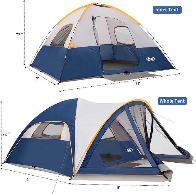 UNP Camping Tent with Screen Room Portable 6 Person Camping Tent with Screen Porch Family Dome Tent for Camping Outdoor - 14'x11'x72''(H)