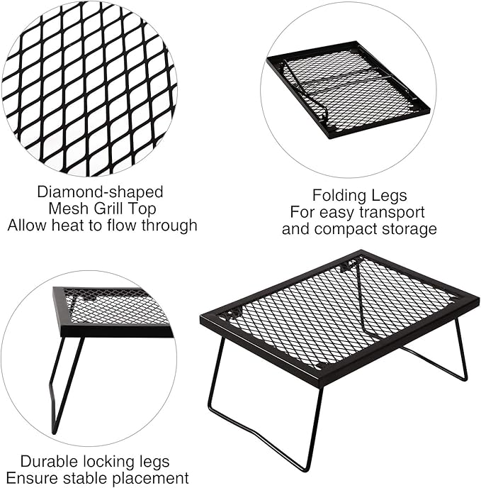 REDCAMP Folding Campfire Grill Heavy Duty Steel Grate Portable Camp Fire Cooking Racks for Over Fire Pit