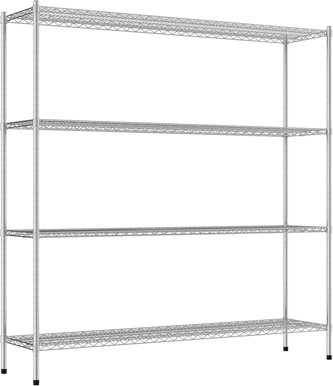 Commercial NSF Listed Chrome Stationary Wire Shelving Kit 18 x 72 x 74 with 4 Shelves Perfect for Warehouse Walk-in Refrigerator Freezer Grocery Store Restaurant Dishroom
